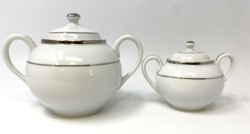 Zsolnay Platinum Striped Covered and Handle Porcelain Bonbonnière and Sugar Bowl RZ