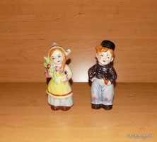 Extrém ritka régi a kék korszak előtti holland ROYAL DELFT porcelán figura pár 15 cm  (po-1)