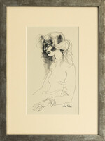 Szász Endre: Girl - Unique Ink Drawing from 1958, 20 × 12 cm, in a Fine Frame