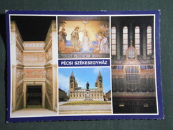 Képeslap,Pécs,mozaik,Székesegyház,Bazilika,templom belső oltár,freskó,Sétatér látkép, 1984-