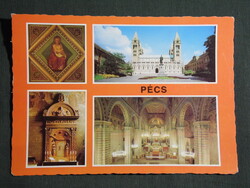 Képeslap,Pécs,mozaik,Székesegyház,Bazilika,templom belső oltár,freskó,Sétatér látkép, 1981-