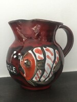 Vintage olasz kerámia kancsó kézzel festett hal mintával, Caorle kerámia