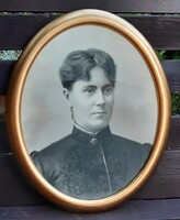 Nagyméretű antik festett portré kép ovális fakeretben 1900 évek eleje