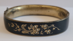 Antik ezüst zománcozott karperec, karreif, gyászékszer 25.84 g