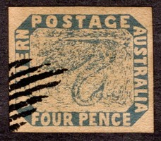 1854 Nyugat-Ausztrália 4p, Fordított hattyú változat, Scott 3a, Mi 3K, HAMIS! Így is nagyon ritka!