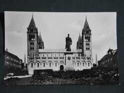 Képeslap,Pécs,Sétatér,Székesegyház,Bazilika templom látkép,részlet, 1957-