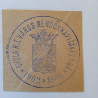D204158 GYULA  R.T. Város  Rendőrkapitánysága  -1902-1906  Rendőrség -dokumentumból kivágva