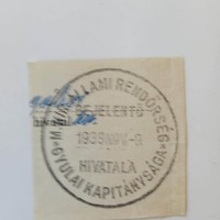 D204164  Rendőrség  - M.kir. Állami Rendőrség GYULA 1939 Békés vm.   -dokumentumból kivágva