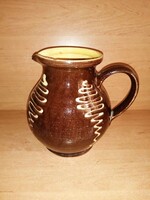 Antik  mázas kiöntő szilke köcsög - 18 cm magas (42/d)