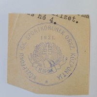 D204265 Középfokú Isk. Sport Köreinek Orsz. Központja KISOK  1921  bélyegzés  -dokumentumból kivágva