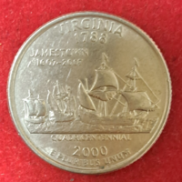 2000.  Virginia emlék USA negyed dollár " Szövetségi Államok" sorozat (241)