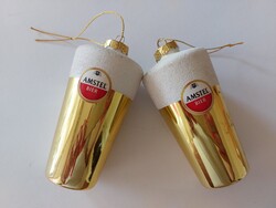 Üveg karácsonyfadísz modern üvegdísz sörös pohár habos Amstel sör alakú 2 db
