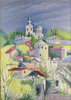 1S710 Vécsy GY. jelzéssel : Mediterrán város templomtoronnyal 1990