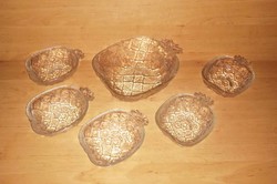 Régi ananász formájú üveg kompótos kínáló készlet 1+5 db (sz)