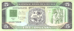 Libéria 5 Dollár 1991 UNC