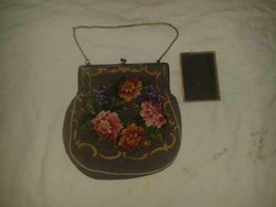 Antik színházi táska, hozzá illő kistükörrel ( 21 cm x 20 cm )