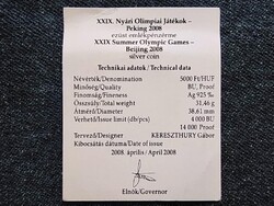 XXIX. Nyári Olimpiai Játékok - Peking .925 ezüst 5000 Forint 2008 tanúsítványa