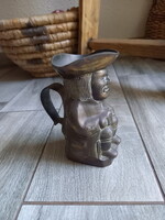 Érdekes régi réz kiöntő II. (Toby Jug, 14x10,5x7,5 cm)
