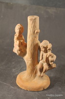 Old Terracotta Lamp Base - Figurative Ceramic Lamp Body - Children by the Tree