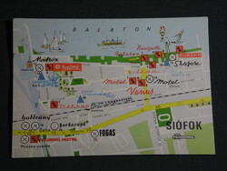 Képeslap,térképes, Siófok,Balaton ,szálló,hotel,étterem,csárda látkép,részlet, 1970-