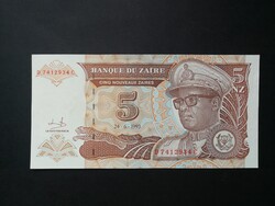 Zaire 5 Zaires 1993 Unc-