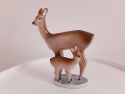Zsolnay Sinkó Őz Gidájával Porcelánfigura