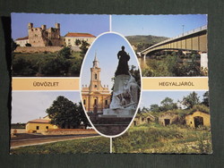 Képeslap,Sárospatak,mozaik,Rákóczi vár,lakótorony,étterem,templom,Bodrog híd látkép,részlet, 1984-