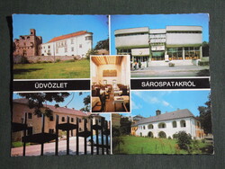 Képeslap,Sárospatak,mozaik,Rákóczi vár,lakótorony,fogadó,étterem,Bodrog áruház látkép,részlet, 1977-