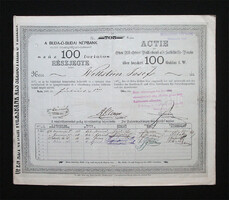 Buda-Óbudai Népbank mint Önsegélyző Intézet részjegy 100 forint 1869 - Buda