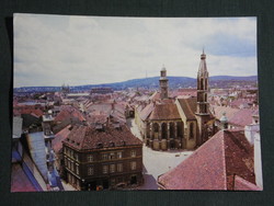 Képeslap,Sopron, Beloiannisz tér,templom,szentháromság szobor látkép,részlet, 1987-