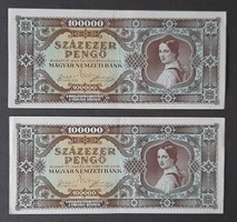 Százezer pengő 1945 sorszámkövető XF-XF-