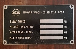 Rába Magyar Vagon és Gépgyár adattábla