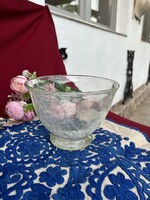 Retro fehér tál asztalközép kínáló repesztett Gyönyörű  Fátyolüveg fátyol karcagi berekfürdői üveg