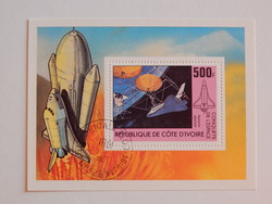 1981. Elefántcsontpart, Űrrepülőgép a világűrben blokk -o- CTO /104x78mm/