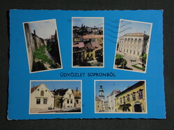 Képeslap,Sopron,mozaik,Ikva patak,tűztorony,Két Mór ház,utca,tér látkép,részlet, 1974-