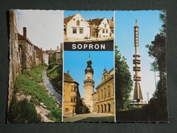 Képeslap,Sopron,mozaik,Ikva patak,tűztorony,Két Mór ház,TV torony látkép,részlet, 1977-