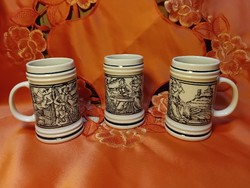 Hollóházi Volán porcelán korsó, 3 db.