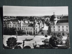 Postcard, Szentes, Kossuth Square, Takarékbank, Petőfi Hotel, shop view, fragment, 1961-