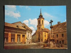 Képeslap,Szentendre,Marx tér a Pestis kereszttel látkép, részlet, 1974-