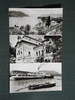 Képeslap,Szob,mozaik,Lazarista rendház,Deák Ferencz gőzhajó,hajóállomás látkép,részlet 1964-
