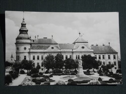 Postcard, Szentes, town hall, Heroes' Square, monument, park view, fragment, 1960-