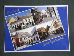 Képeslap,Szentendre,mozaik,Görög utca,folklór üzlet,étterem,pestiskereszt látkép, részlet, 2000-