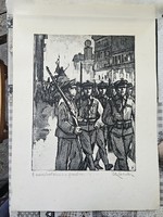 Ék Sándor: A vöröskatonák a frontra rézkarc