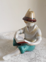 Beautiful Hand-Painted Drasche Porcelain Reading Boy Figurine