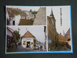 Képeslap,Szentendre,mozaik,Görög utca,folklór üzlet,étterem,templom látkép, részlet, 1990-