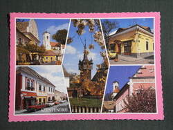Képeslap,Szentendre,mozaik,skanzen,fatorony,fogadó,étterem,templom,utca látkép, részlet, 1991-