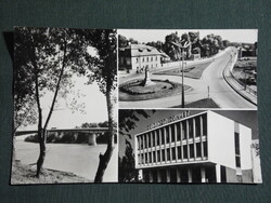 Postcard, Szolnok, mosaics, Tisza Bridge, Szabadság Square, view of Szigliget Theater, detail, 1971-