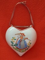 Ritka! Drasche (Kőbányai Porcelángyár) szív alakú faliváza / falidísz / párologtató stb.