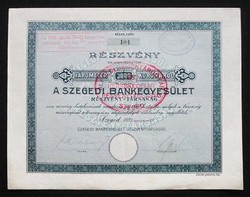 Szegedi Bankegyesület részvény 3000 korona 1923 Szeged
