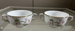 Hollóházi porcelán rózsa mintás levescsésze 2db